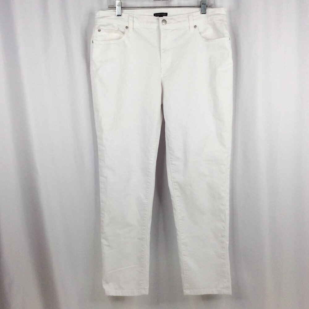 Eileen Fisher Undyed Organic Cotton Denim Straight Leg Jeans Size 12 White